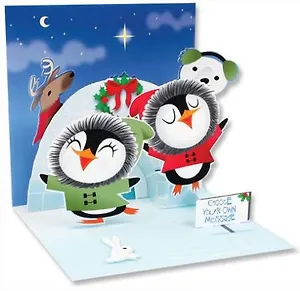 3D открытка Пингвины фигуристы (Scating Penguins) (квадрат) (1057)
