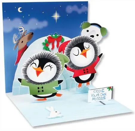 3D открытка Пингвины фигуристы (Scating Penguins) (квадрат) (1057) 2394794 — 1