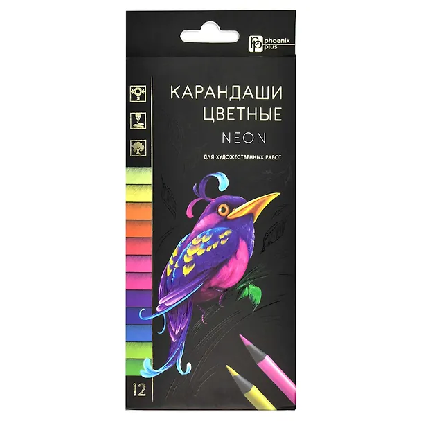 Карандаши цветные Феникс+, "Неон", 12 цветов 2984163 — 1