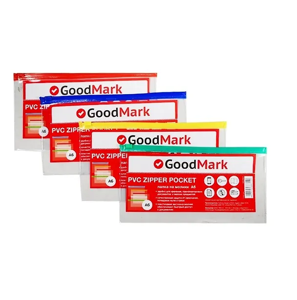Папка на молнии А6, прозрачная, GoodMark 238614 — 2