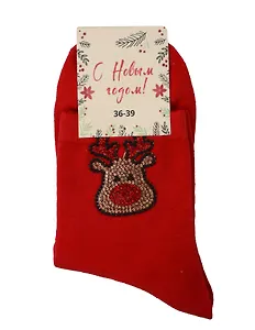 Носки Новогодние Олененок со стразами (высокие) (36-41) (текстиль) (12-32073-HNY35)