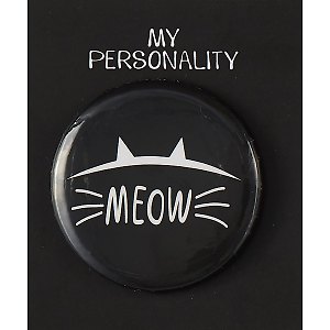 Значок круглый Meow (черный) (металл) (38мм)