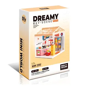8001 Конструктор интерьерный для детского творчества – сборный домик Fairy Care «Круглосуточный магазин», количество деталей - 92 (материалы: пластик, металл, картон), со световыми эффектами (подсветк
