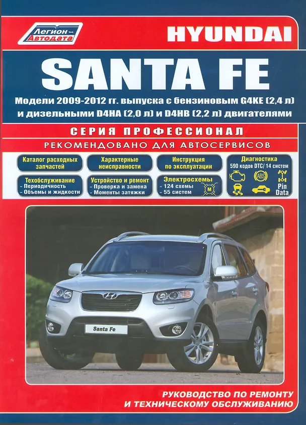 Книга Hyundai SANTA FE. Модели 2009-2012 гг. выпуска с бензиновым G4KE (2,4 л.) и дизельными D4HA (2,0 л. Common Rail), D4HB (2,2 л. Common Rail) двигателями. Руководство по ремонту и техническому обслуживанию () — 1