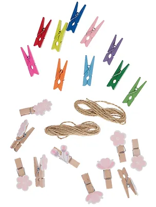 Набор Прищепки декоративные с веревкой 10 шт. Сакура+Прищепки декоративные с веревкой Звездочки (10шт) (11-22535-8400) (упаковка) 3086691