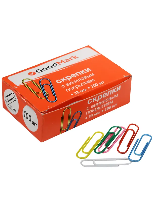 Скрепки 33 мм, 100 штук, в ассортименте, GoodMark 240837 — 1