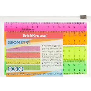 Линейки 04шт "Neon Solid" 15см (роз., оранж., желт., зелен.) zip-пак., ERICH KRAUSE