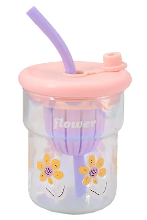 Стакан с крышкой Цветы Flower (розовая) (стекло) (500мл) (12-34466-4130-8) 3144694