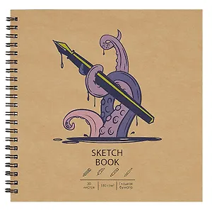 Скетчбук 190*190 30л "DRAFT and CRAFT. Drawctopus", 180г/м2, обложка крафт картон, евроспираль