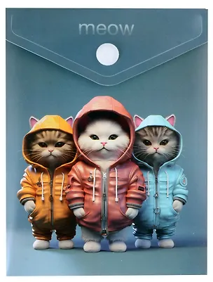 Папка-конверт А6 на кнопке "Коты в комбинезонах", вертикальная 3027554