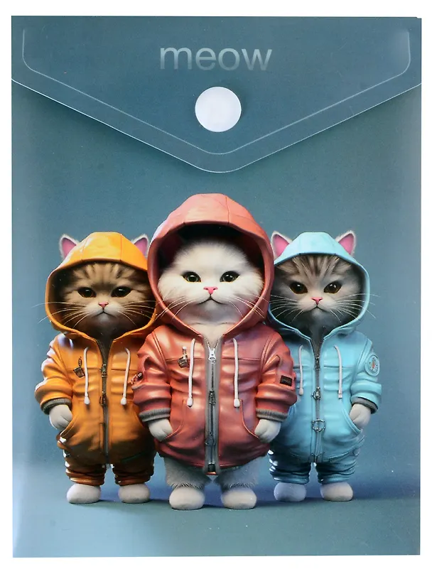 Папка -конверт «Коты в комбинезонах» А6 на кнопке, вертикальная, Be positive 3027554 — 1