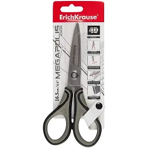 Ножницы 165мм офисные "Megapolis", черные, блистер, ErichKrause