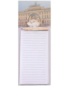 Блок для записей 100*280 40л "Кот Аркадий наблюдает" с карандашом, на магните, инд.уп.