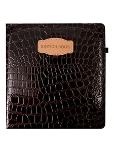 Скетчбук 200*200 80л "CROCO" коричневый, 140г/м2, слоновая кость, кожзам, резинка