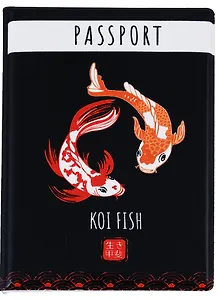 Обложка для паспорта Японские карпы Кои (черная) (ПВХ бокс)