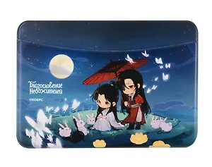 Чехол для карточек горизонтальный Благословение небожителей Се Лянь и Хуа Чэн чиби  с зайцами (ДКГ2024-159)