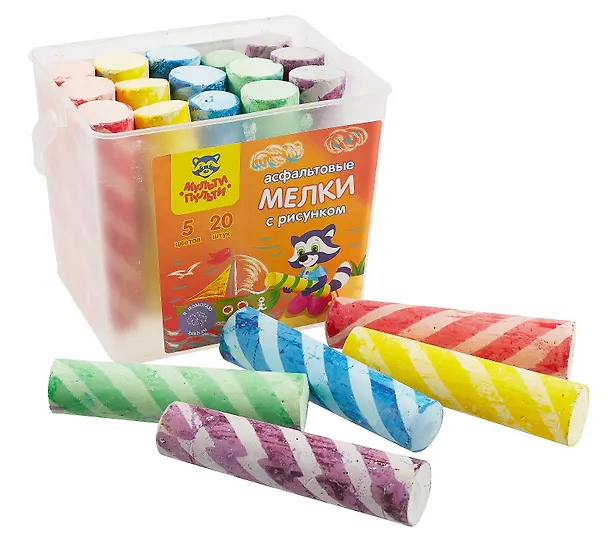 Мелки цветные 05цв 20шт асфальтные с принтом, ведерко 3033137 — 4