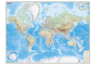 Книга Карта, ДМБ, мира обзорная, 197х145, 1:15 000 000, ламинированная ()
