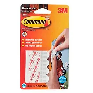 Полоски клейкие легкоудаляемые, для плакатов до 0,45 кг, Command 3M, 12 штук