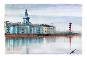 Открытка 10*15 карандаш Кунсткамера, О/006/013