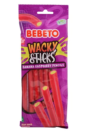 Мармелад BEBETO  WACKY STICKS BANANA&RASPBERRY PENCILS со вкусом малины и банана, 160г 3090291