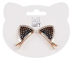 Набор заколок Ушки со стразами (2шт) (черные) (металл) (12-ChangChi-B94) (Lafilaf)