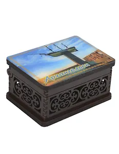 Шкатулка Архангельск малая резная  с заливкой смола Достопримечательности города вид 4 (9,5 x 6,5 x 5,5 см) (хдф)