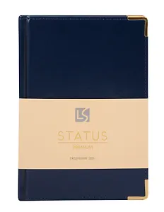 Ежедневник дат. 2026г. А5 176л "Status" темно-синий, 7Б, тв.переплет, иск.кожа, обл.поролон, мет.уголки, тонир.блок, цв.торец, ляссе, инд.уп