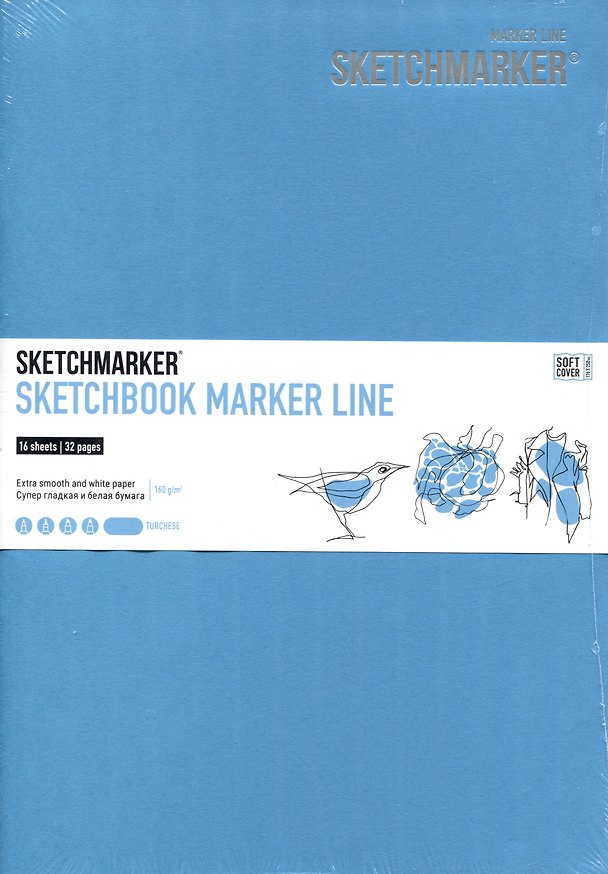 Скетчбук 17,6*25см 16л "SKETCHMARKER MARKER LINE", 160г/м2, мягк.обложка, цв.бирюзовый 2932290 — 1