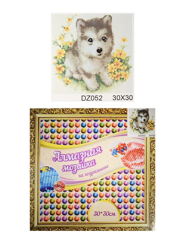 Алмазная мозаика по номерам Собачка (DZ052) (13459) (30х30см) (1 дизайн в ассорт.) (8+) (20 картин в коробке) (на подрамнике) 2532786 — 1