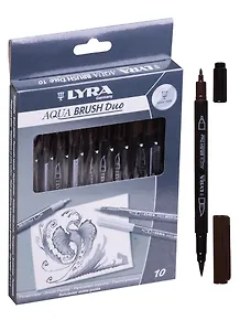 Фломастер Aqua Brush Duo двухсторонний, кисть + наконечник 2мм. Темная сепия
