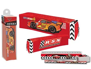 Пенал-тубус 1отд. "Cars" с наполнением (карандаш ч/гр с ластиком, линейка, точилка), пласт.подвес, Disney