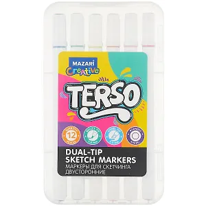 Маркеры для скетчинга 12цв "TERSO" двусторонние, пулевидный/клиновидный наконечники 1-3мм, пластиковая упаковка