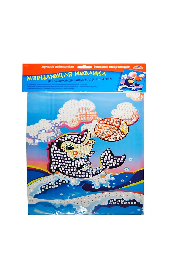 Самокл. мерцающая мозаика из мягк. пластика Дельфин с мячом (C1573-13) (набор для дет. творч.) 2407612 — 1