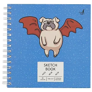 Скетчбук 195*195 80л "Крылатый пёс" белый офсет, 100г/м2, тв.обложка, широкая евроспираль