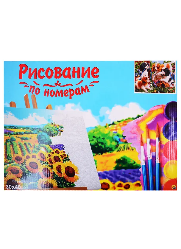 Набор для творчества Рыжий кот Холст с красками 30х40см по номерам Дружные спаниели в саду Х-0145 2823300 — 2