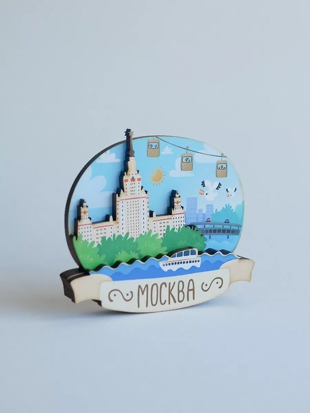 Магнит 3D из дерева Воробьевы горы, МГУ (Москва) (3D039) 3107459 — 1