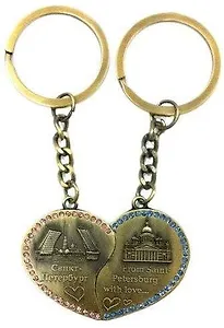 Брелок мет.сердце "Исаакий-Медный-Спас-Мосты" цв.бронза