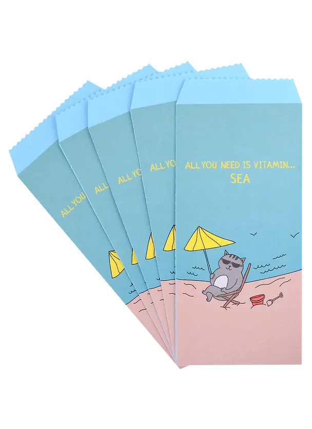 Конверт для денег "Кот на море" 5шт/упак 2889457 — 2