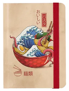 Книга для записей А6 64л тчк. "РАМЕН С ВОЛНОЙ В КАНАГАВЕ" 7БЦ, фикс.резинка