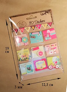 Стикеры 3D квадратные, 9шт, с гирляндой (D26001057A)