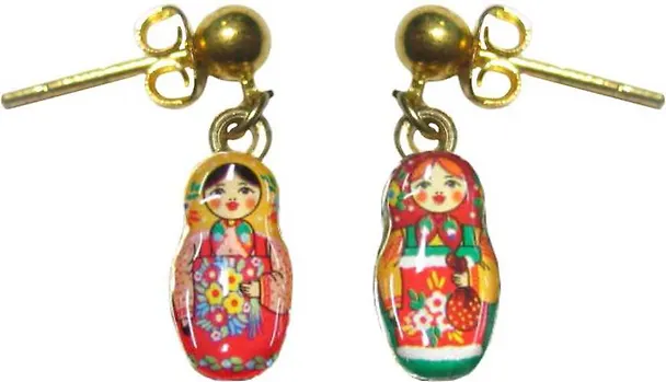 Сувенир, АКМ, Серьги-гвоздик матрешка , цвет .красный+зеленый 305663 — 1
