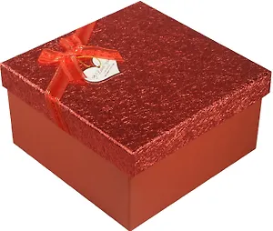 Коробка подарочная "Красный металлик" с сердцем 16,5*16,5*9см