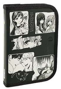 Пенал 1 отделение "Чёрно-белое аниме" 19*13 см, молния