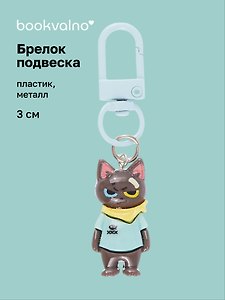 Брелок-подвеска Котик серый в голубой футболке (3см) (пластик/металл) (12-202509-YSK-06)
