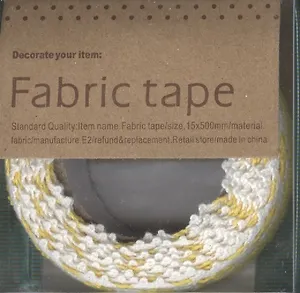 Лента кружево 07-10-00 со скотчем желтая с белым (LR07-10-00/S132) (1,8смх2м) (упаковка)