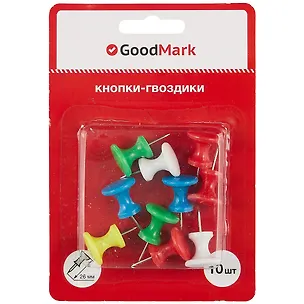 Кнопки гвоздики 26мм 10шт цветные, блистер, GoodMark 240844