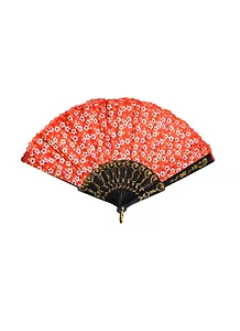 Веер красный (пластик и ткань) (23см) (102955)
