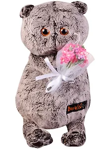 Мягкая игрушка Басик с  букетом в сеточке (22 см) (Ks22-062)