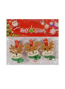 Новогодний Набор из 3-х прищепок Олень блестящ. в пак. с хедер. (11069721) (12х10см)